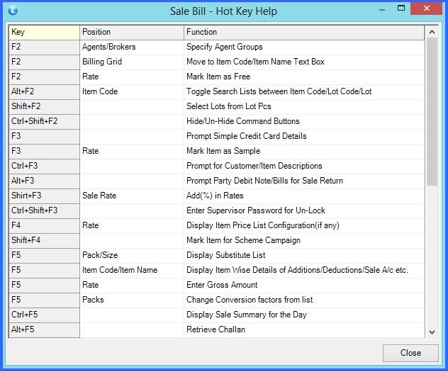 fmcg sale challan hot keys